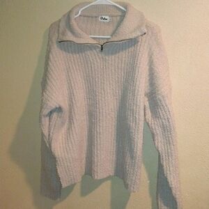 Cream Pulse Quarter Zip Pullover Ribbed Sweater L